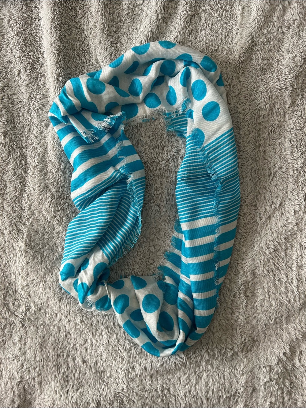 Turquoise Polka Dot & Striped Fringe Infinity Scarf